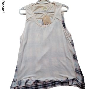 Kori Cream Colored Plaid Back Tank High Low